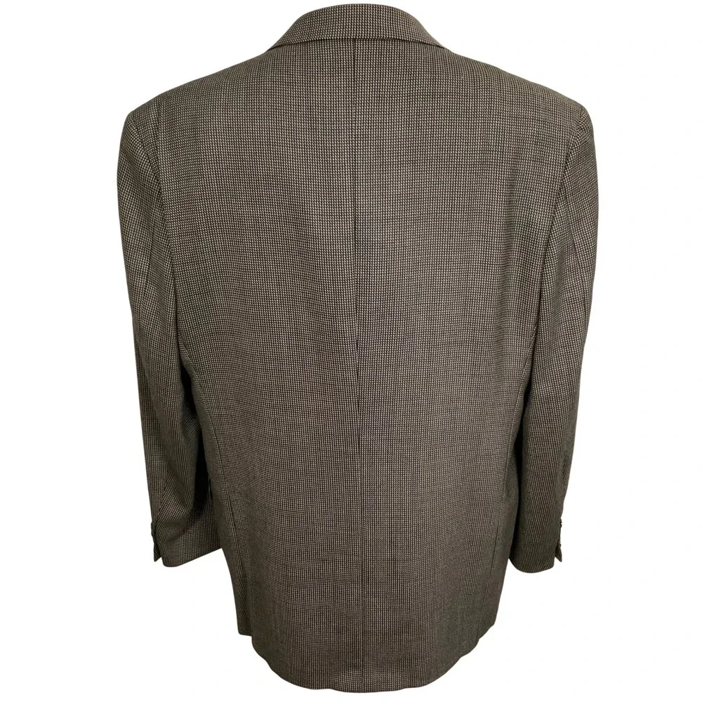 Joseph Abboud Blazer Mens 44L Tan Black Wool Micro-Houndstooth Corporate Classic